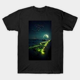 glow shoreline in a full moon night T-Shirt